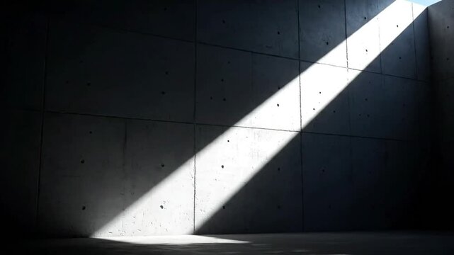Sunlight Beams Through Dark Concrete Room.