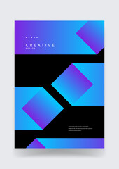 Fototapeta premium Stylish modern poster featuring overlapping purple and blue gradient geometric shapes on a solid black background