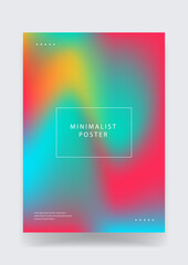 Fototapeta premium Creative poster template with soft blurred holographic colors in red yellow and cyan with central frame for text