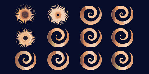 Fototapeta premium Abstract golden spiral shapes arranged in a symmetrical grid pattern