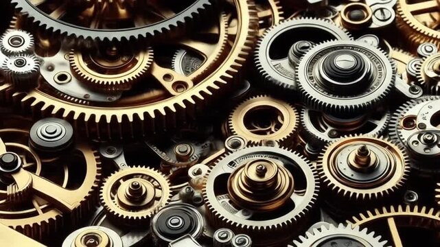 Background of gears and cogs forming an intricate mechanical pattern symbolizing teamwork and industrial technology