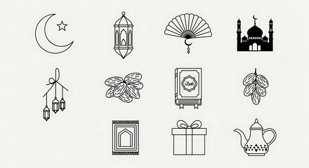 Obraz premium Eid Mubarak Islamic Symbols and Icons.