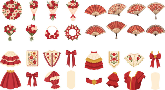 Traditional Spanish Costume Elements and Accessories for Las Fallas Festival Celebration