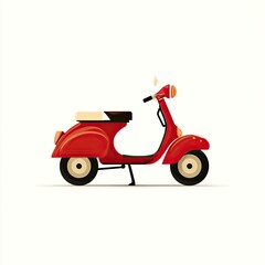 Fototapeta premium Retro red scooter with cream seat and chrome accents, isolated on white