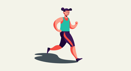 Fototapeta premium Happy woman jogging outdoors in casual sportswear
