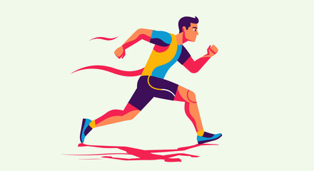 Dynamic Runner Running Fast in Motion on Light Background