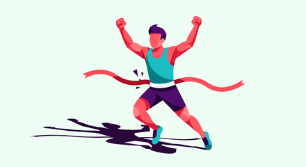 Energetic Young Man Overcoming Challenges with Victory Pose