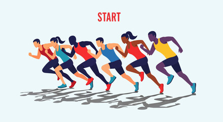 Obraz premium Dynamic Group of Runners at Start Line in Motion