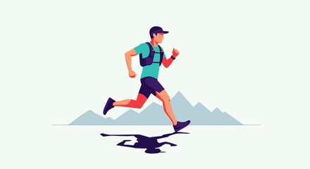 Fototapeta premium Active male runner jogging outdoors against mountain landscape