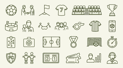 Soccer and Football Line Art Icons Set - Sports Game Elements Collection © StockStudio