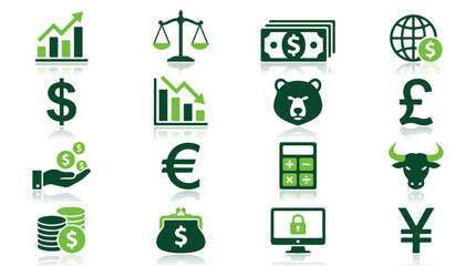 Set of finance and economy icons: money, investment, banking symbols