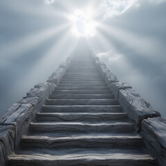 Fototapeta premium Ancient Stone Stairway Ascends Towards Heavenly Divine Light