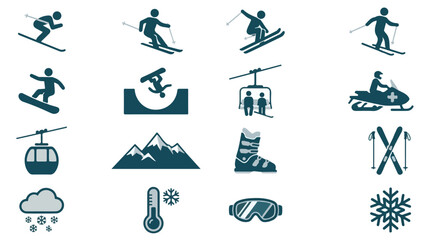 Winter sports and activities icons set with weather symbols © StockStudio