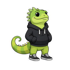 Fototapeta premium Cooles Chamäleon im Hoodie als Streetwear Cartoon Figur