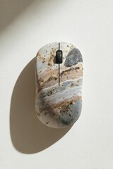 Oval mouse with marbled stone texture and black scroll wheel