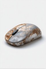 A computer mouse with a marble-like patterned surface on white background