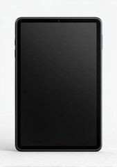 Black tablet computer, screen off, on a white background