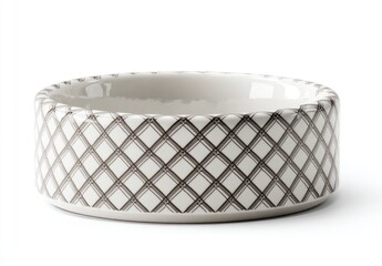 Ceramic pet bowl with a subtle, repeating diamond pattern