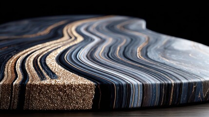 Abstract waves dark blue gold and grey swirls on a textured surface