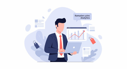 Businessman Analyzing Data and Statistics Using Laptop for Business Growth.