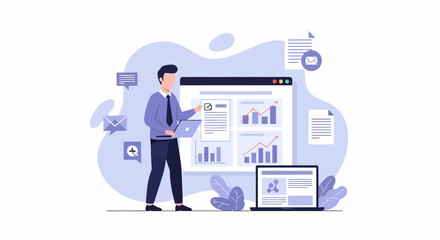 Businessman Analyzing Digital Data on Laptop for Business Growth and Success.