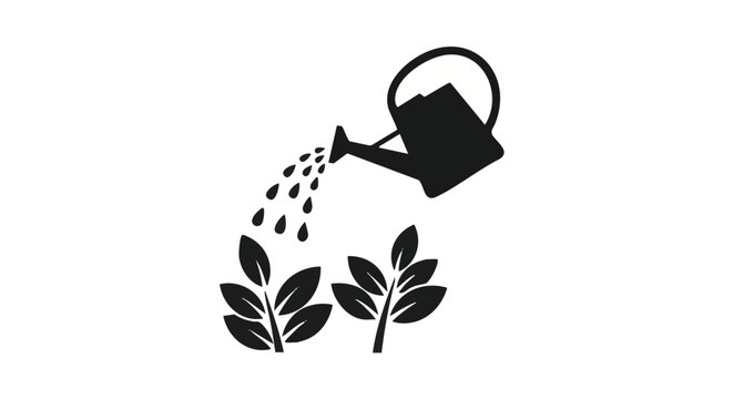 Black vector icon of watering can and plants