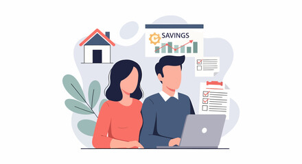 Couple Planning Financial Savings for Home Purchase Investment.