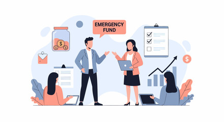 A group of people discussing emergency funds and financial planning.