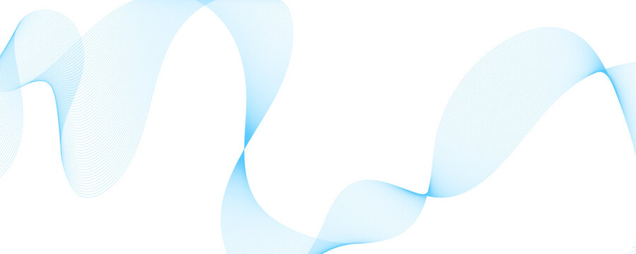 Abstract blue smooth waves on white background. Dynamic sound waves. Design elements. Vector abstract background with dynamic blue waves.