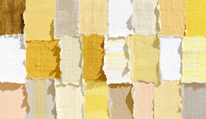 Fototapeta premium Collection of assorted, torn paper swatches, displaying variations of yellows and whites