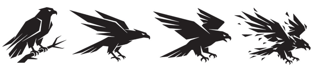 Sequence of a falcon in flight, from perched to dissolving into particles. © Riki