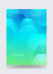 Fototapeta premium Professional abstract background featuring translucent hexagonal layers and vibrant cyan blue to green gradient hues