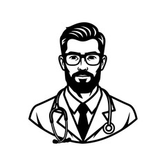 Obraz premium A doctor with a beard and glasses wearing a stethoscope