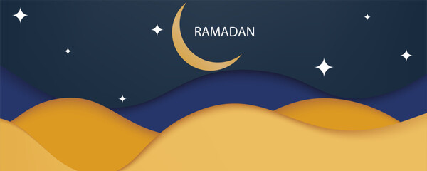 ramadan kareem islamic banner design with wave shape and moon. vectoe rps 10
