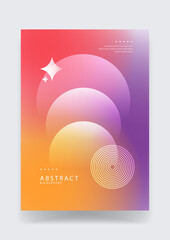 Fototapeta premium Dreamy abstract background with glowing gradient spheres and concentric circles in warm orange red and purple sunset tones
