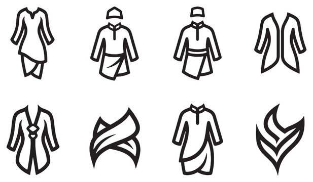 Collection of Islamic clothing icons and symbols for men and women, representing traditional attire and cultural elements.