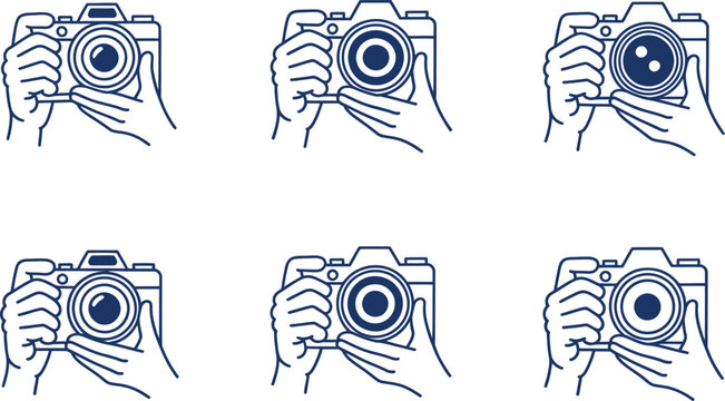 Six of hands holding a camera in various ways