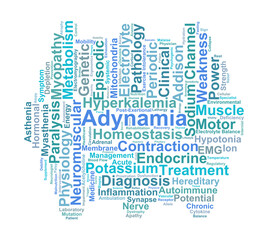 Obraz premium Adynamia Word Cloud. Key Concepts in Pathological Weakness and Neuromuscular Disorders