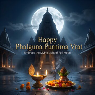 Phalguna purnima vrat celebration with temple and full moon