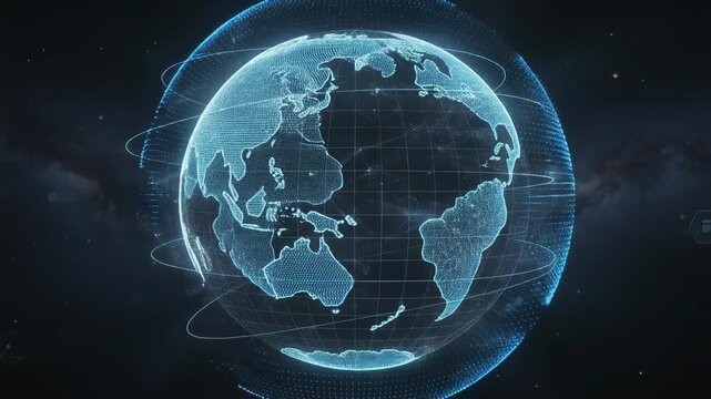 Digital futuristic globe with glowing network connections and technology concept in space background