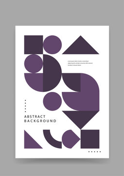 Modern abstract graphic poster with deconstructed purple geometric shapes and creative white space layout