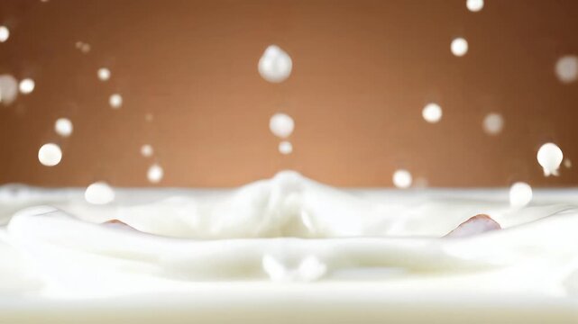 Milk splashing into a bowl of cereal for breakfast