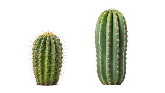 Two green cacti plants side by side isolated on transparent background