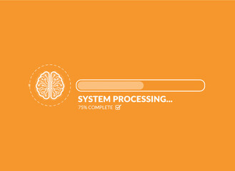 Fototapeta premium System processing concept with brain icon and progress bar on orange background.