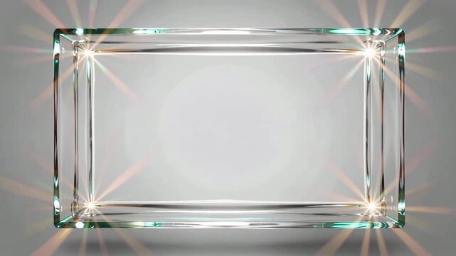 Glittering crystal rectangular frame with light reflections.