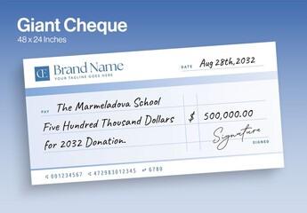 Giant Cheque Check Template for Donation Presentation, Award & Charity Event