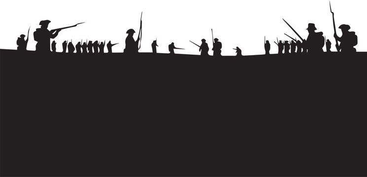 American revolution soldiers on battlefield fighting battle with guns and muskets historical illustration vector
