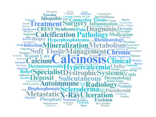 Obraz premium Calcinosis Word Cloud. Key Terms in Soft Tissue Mineralization and Autoimmune Pathology