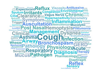 Obraz premium Cough Word Cloud. Key Terms in Respiratory Physiology and Clinical Diagnosis