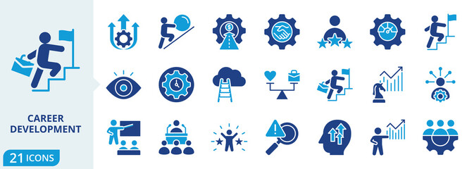 career development flat icon pack collection of career, development, business, growth, success, achievement, leadership, motivation, job, strategy icon